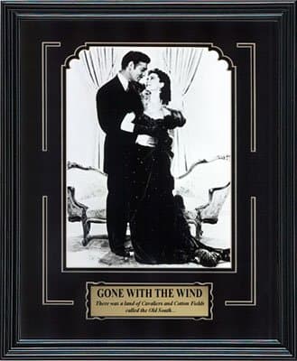 Gone with The Wind Movie Memorabilia Clark Gable and Vivien Leigh Framed Movie Photo with Plate Custom Made Real Wood Modern Charcoal Frame (12 x 15)