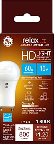 GE Lighting Relax LED Light Bulb, 10 Watts (60 Watt Equivalent) Soft White HD Light, Plug-In GU24 Base, Dimmable (1 Pack)