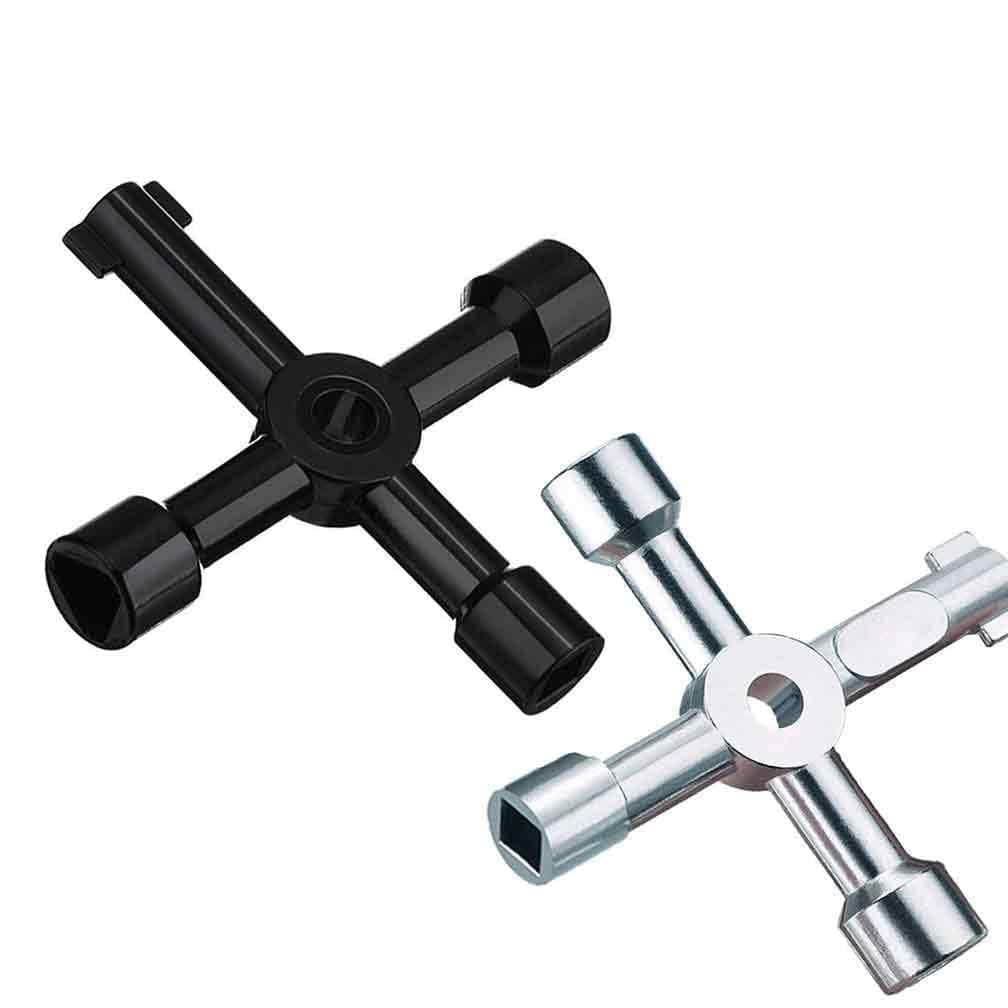 2 Pack Meter Box Key Gas Key Meter Key 4-in-1 Multi-Functional Utilities Key for Electric Cupboard Cabinet Opening Key (Black Silver)