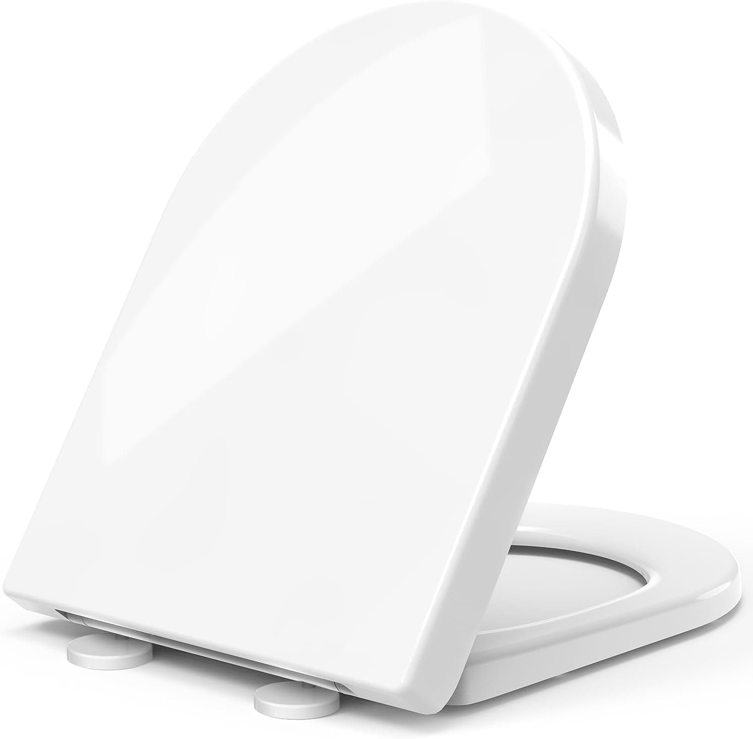 Toilet Seat Soft Close, Universal D Shape Toilet Seats White, Two Buttons Hinge Quick Release for Easy Clean and Install - Bottom & Top Fittings, Durable Anti-Bacterial PP Materials