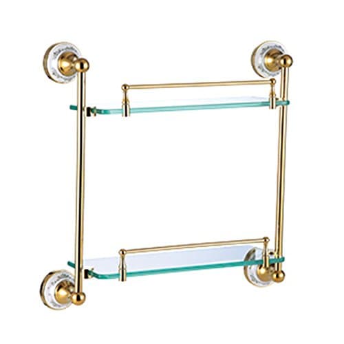 TACCY Luxury Double Bathroom Glass Shelf with Two Gold Finish Brackets Brass Made Toughened Safety Mounted Glass Shelf #QL98
