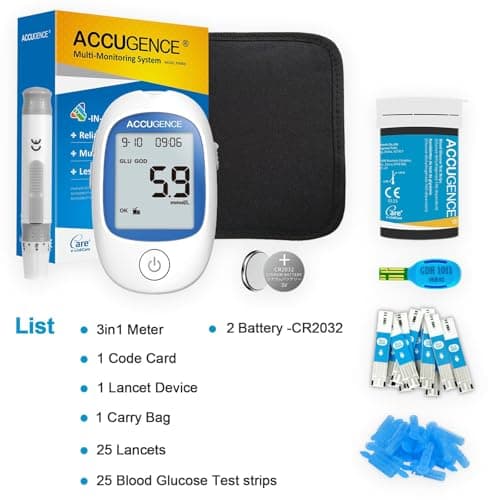 ACCUGENCE 3in1 Multi-function Blood Glucose Monitor With 25 Blood Glucose test strip, Blood Sugar Meter Glucometer -in mmol/L