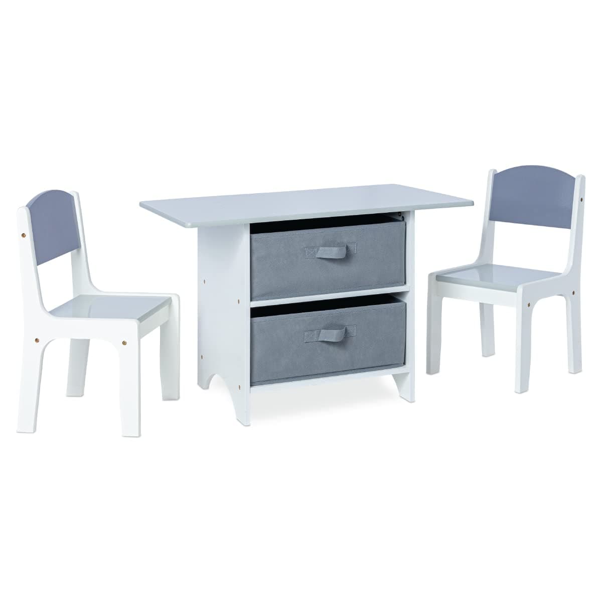 Kids Activity Play Table and Chair Set Wood with Storage Baskets, Art Table Playset Furniture with Modern Gray Colors