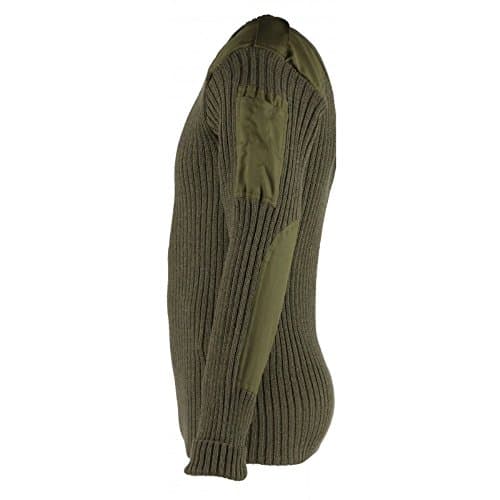 York Woolly Pully Vee Neck Sweater with Patches - Epaulets - Pen Pocket OD - Large Olive Drab