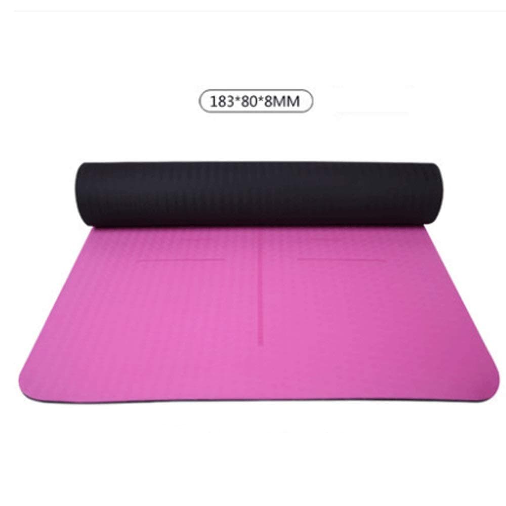 VSousT Tong Female Beginners Non-slip Yoga Mat TPE Material Environmentally Friendly odor-free Texture non-slip Belt Balance Line (Color : Rose and black, Size : 6mm)