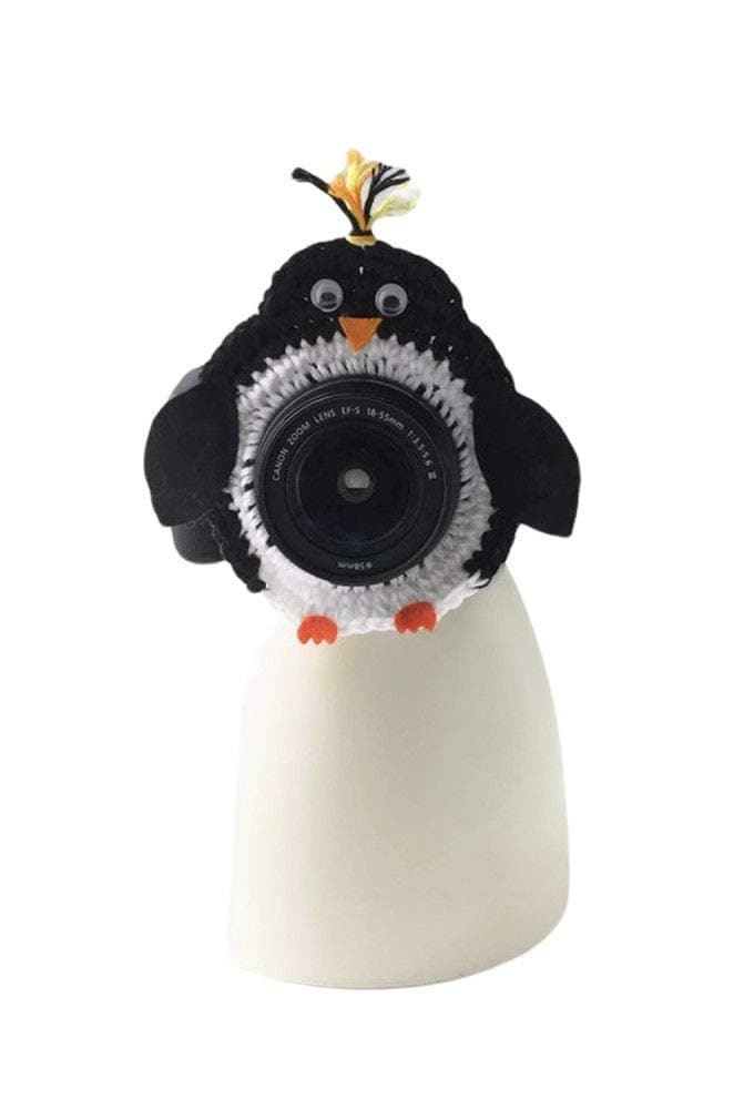 Hand-crocheted Penguin Camera Buddy, Penguin Shutter Hugger
