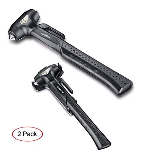 OUDEW Escape Tool, Car Safety Hammer, Multi-Function Glass Breaker, Window Breaker, Emergency Supplies, Self-Rescue Tools, 2 pcs (Black)
