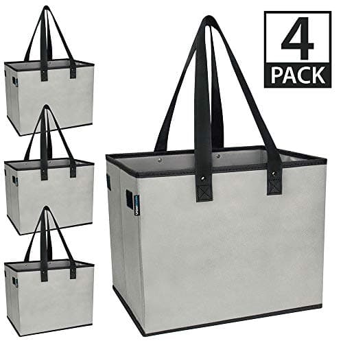 Urban House AUH-SB4GY Large Collapsible Grocery Shopping Tote Box with Reinforced Bottom, 14”L x 11”W x 11”H (Pack of 4), Grey with Black Trim