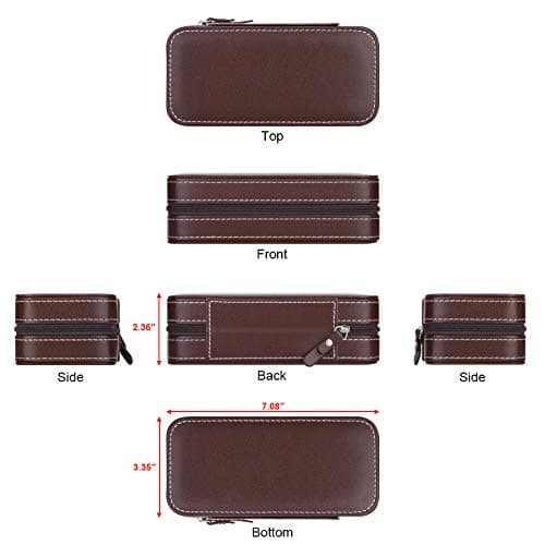 RR ROUND RICH DESIGN Watch Travel Case Portable - 8 Slot Leather Zippered Watch Storage Box with Protection Interlayer Brown