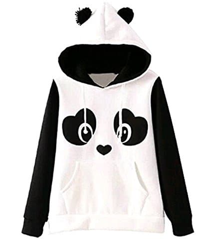 Womens Colorblock Hoodies Panda Printed Fleece Sweatshirt Pullover Tops Hooded Outfits (S, White)