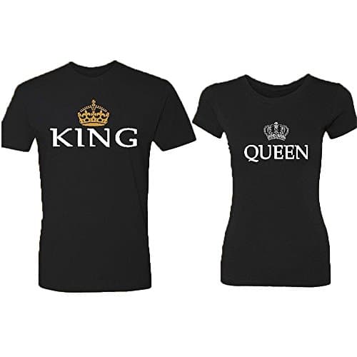 Matching Couple Shirts King and Queen Tshirts | His and Hers T Shirts (Men 3XL-Women 2XL, Black)