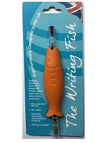 THE WRITING FISH. Grip ergonomically designed in the UK as an aid for people with arthritis, grip difficulties, writer's cramp and other writing syndromes. Black ink.