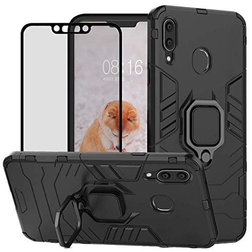 DuoLide for Huawei Nova 3 Case, 2 in 1 Hybrid Heavy Duty Armor Shockproof Defender Kickstand Dual Layer Bumper Hard Back Case Cover Tempered Glass Screen Protector，Black