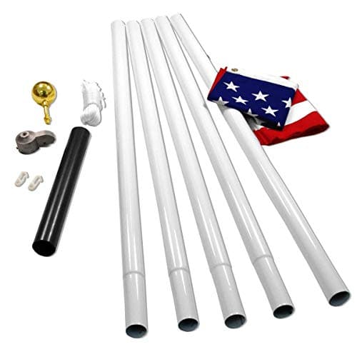 US Flag Store SFP18F-S White Titan 18ft Steel flagpole with 3ft x 5ft Flag, 18 feet