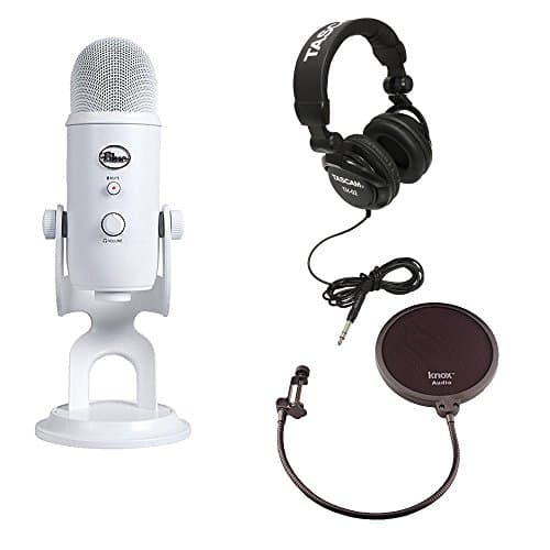 Blue Microphones Yeti USB Microphone (Whiteout) w/ Pop Filter & Studio Headphones