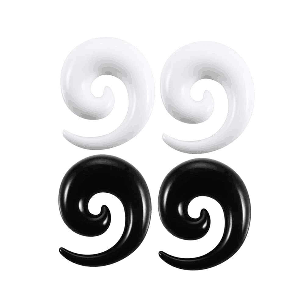 Acrylic Spiral Snail Ear Tapers Plugs Tunnels Expander Gauges Twist Earrings Stretching Body Piercings Jewelry White Black 2 Pairs Set