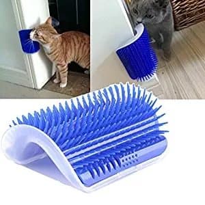 Homiego Cat Self Groomer with Catnip, Cat Corner Massage Brush Grooming Comb Toy Tool for Cats with Long & Short Fur (Blue)