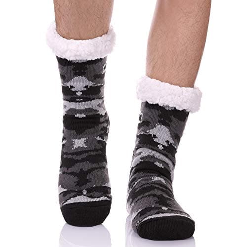 CHOWISH Men's Slipper Socks Winter Thermal Fleece Lining Camouflage Non Slip Stockings (Camouflage 5)