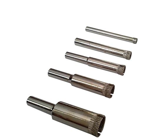 5 Pcs Diamond Drill Bit Set 3/16", 1/4", 5/16", 3/8", 1/2" - Wet Use for Tiles, Glass, Fish Tanks, Marble, Granite, Ceramic, Porcelain, Bottles, Quartz - Lot 5 Diamond Coated Drills