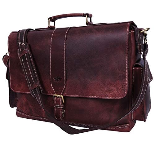 Addey Supply Company 16" Leather Messenger Bag for Laptop Briefcase Bag 16.5X6X12 inch Walnut