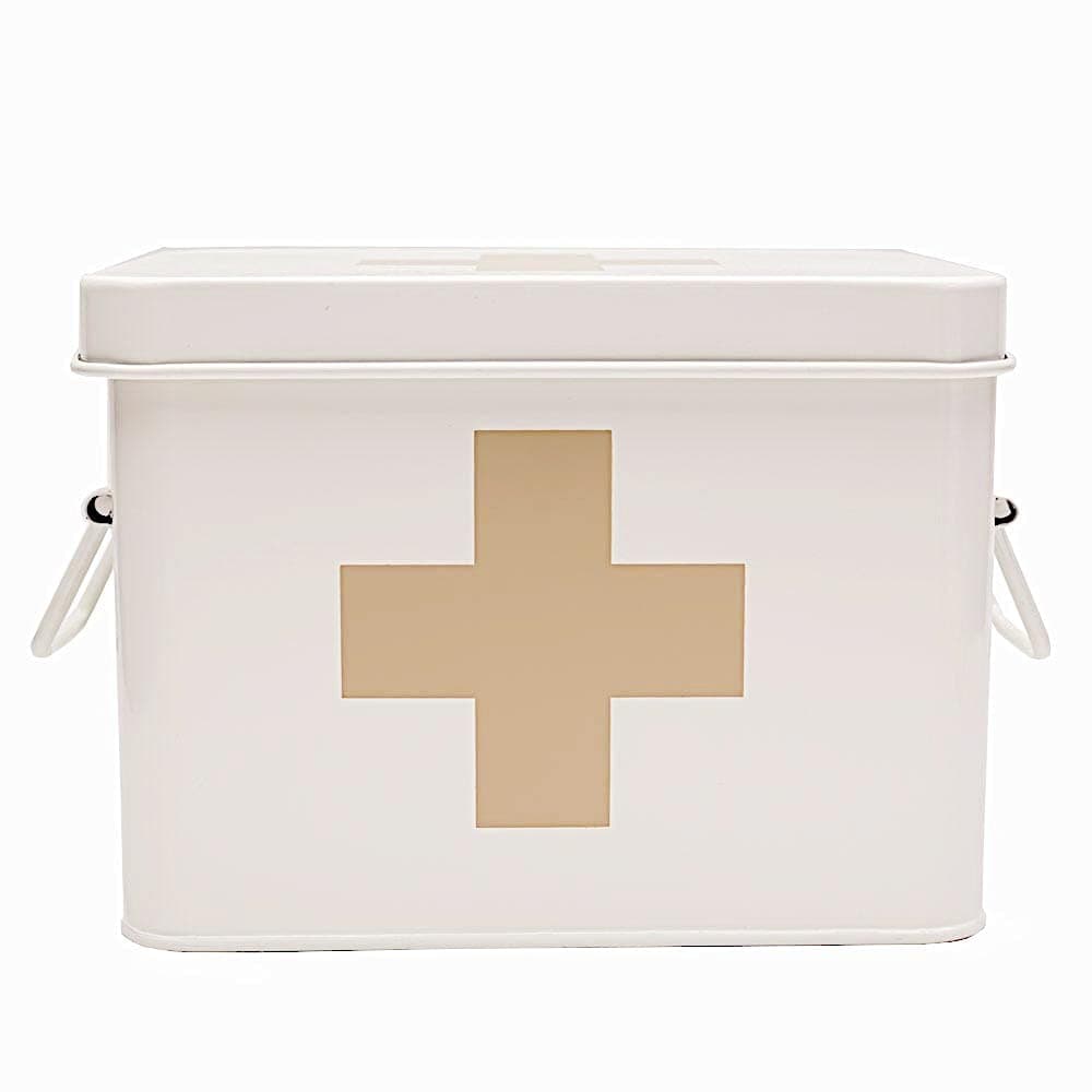 Retro Enameled First Aid Box for Medicine Storage and Home Decor with Lid and Removable Tray