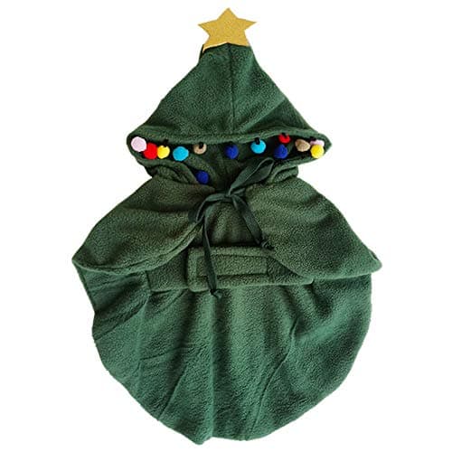 yolsun Christmas Tree Costume for Pet, Little Dog/Cat Santa Costume Cloak, Chrismas Tree Cape with Hood (Santa Tree S, Green)