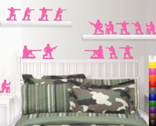 StikEez Pink Military Army Men 15-Pack Various Fun Wall & Window Decals