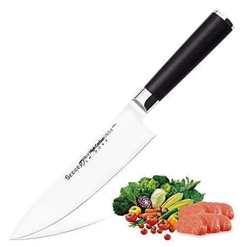 SEDGE Chef Knife 8 Inch - Japanese AUS-8 High Carbon Stainless Steel Kitchen Knife - Ergonomic Full Tang Black Pakkawood Handle with Exquisite Gift Box - SM Series