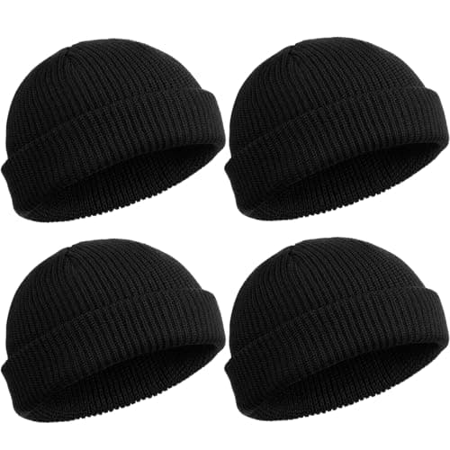 SATINIOR 4 Pieces Trawler Beanie Watch Hat Roll up Edge Skullcap Fisherman Beanie Unisex