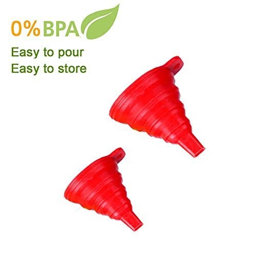 Silicone Collapsible Funnel 100% Food Grade Silicone - Set of 2, Large and Small (red)