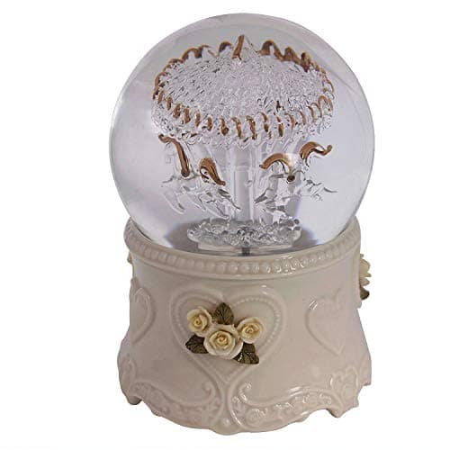Singeek Carousel Horse Rotate Music Box Color Changing Crystal Ball Doll Miniature Dollhouse Toy Birthday Gift Valentine's Day(Ceramic Carousel)
