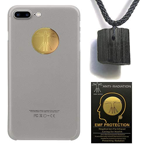 EMF Protection Natural Black Tourmaline Pendant & 6 Pack Anti Radiation Protection Stickers for 5g Cell Phone, Laptops - All Electronic Devices Raw, Tourmaline Crystal Necklace EMF Blocker by Glenbarn