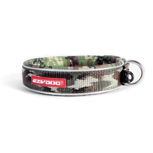 EzyDog Neo Dog Collar - Waterproof & Reflective Dog Collar with Soft Padded Neoprene for Comfort & Durable Nylon – Features Quick Release Buckle and Built-in ID Clip (Medium, Green Camo)