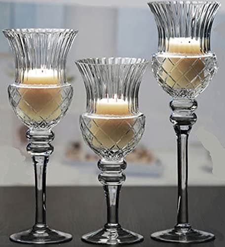 Elegant Bougeoir Collection, Set of 3 Hurricane Candle Holders (Fusion Clair - Clear)