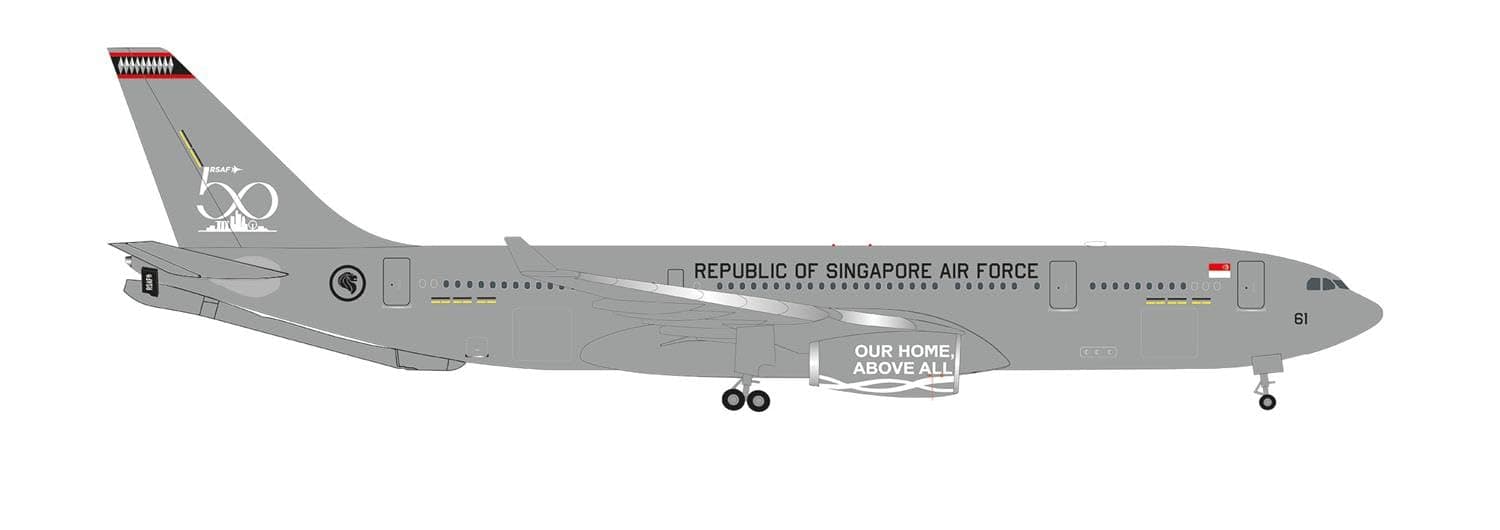 536745 Airbus Airplane Republic of Singapore Air Force A330 MRTT, RSAF 50 Years 761, on a Scale of 1 : 500, Metal Miniature Without pedastal, Model Building, Collectors Edition, Grey