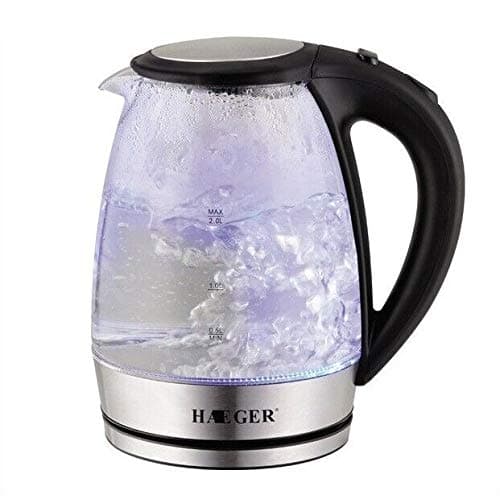 2.0L Glass Electric Kettle by HAEGER, Eco Water Kettle LED, 2000W, BPA Free Cordless Water Boiler with Stainless Steel Inner Lid & Bottom, Auto-Off & Boil-Dry Protection [Energy Class A+++]