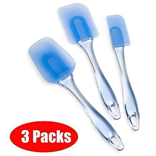 VAPSINT Blue Flex 3-Pieces Square Nonstick Heat Resistant Scraper Sets Silicone Spatula, Silicone Heads and Crystal-like Plastic Handles with Different Shapes Mixing Spatula Cooking Utensil Sets