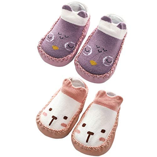 Baby Slipper Socks Prewalker Shoes with Grips Rubber for Toddler Boys Girls