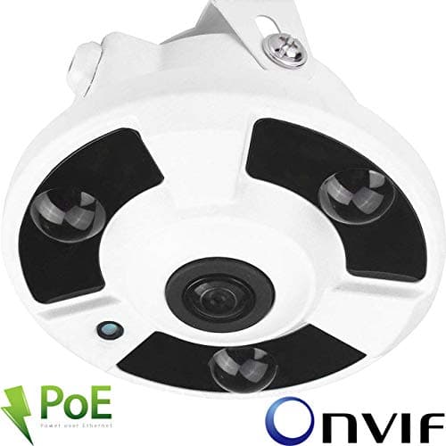 Urban Security Group Business Grade 4MP 2592x1520 Fish-Eye Ultra HD IP Network Dome Camera : 1.8mm 180° Ultra Wide Angle Lens : Power Over Ethernet : ONVIF : Outdoor Indoor Low Profile Dome : IR LEDs