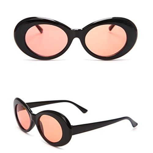 Retro Unisex Sunglasses UV400, Resin Oval Lens + Plastic Frame Clout Goggles (Black&Transparent Red)