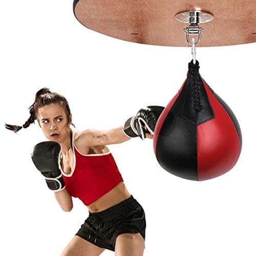 DricRoda Boxing Speed Bag, Leather Punching Ball Dodge Striking Bag with Free Pump, for Gym MMA Training Boxing Sports