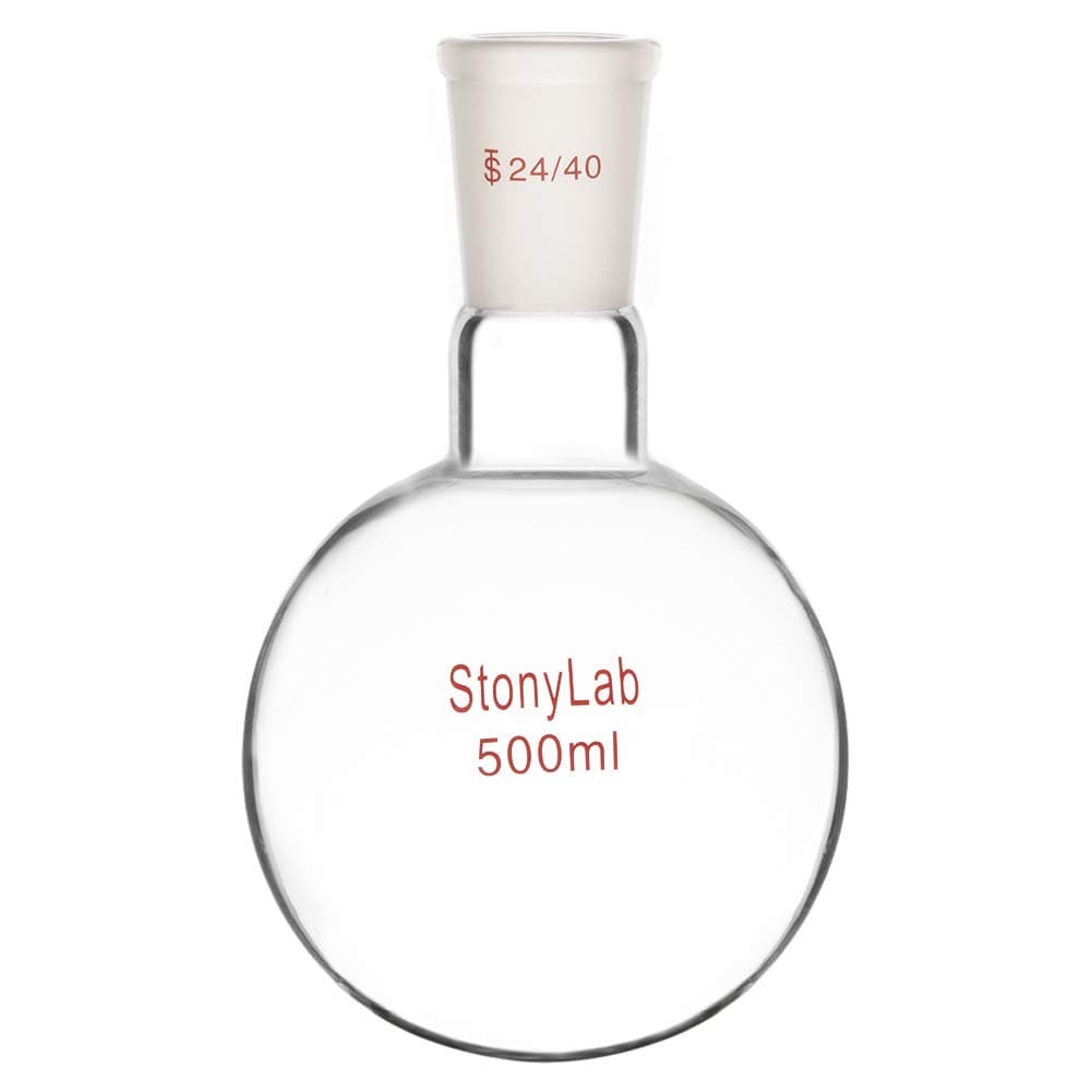 stonylabGlass 500ml Heavy Wall Single Neck Round Bottom Flask RBF, with 24/40 Standard Taper Outer Joint – 500ml