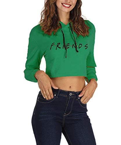 Womens Friends TV Show Short Hoodies Long Sleeve Graphic Sweatshirt Top S Grn Green