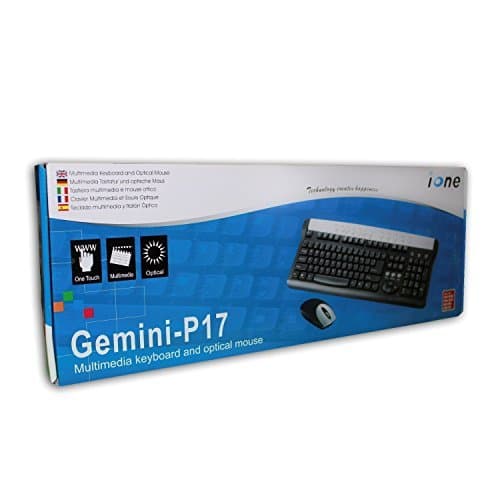 French Computer Keyboard - iOne Gemini P17 French Multimedia Wired PS2 - USB Adapter Included - Black Computer Keyboard with a Silver Strip and Optical Mouse