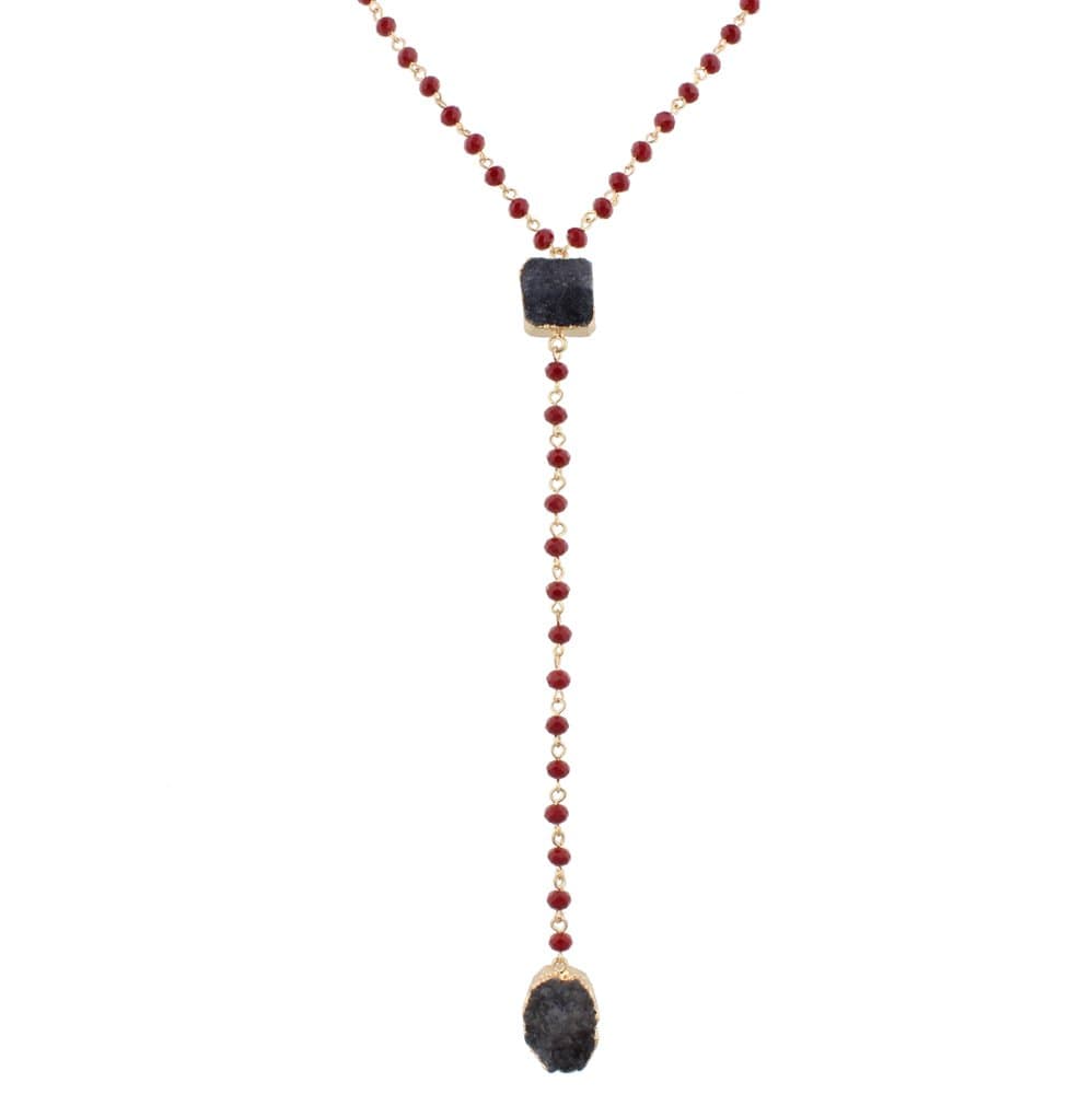 Jane Marie 46" Long Beaded Lariat Necklace (Maroon)
