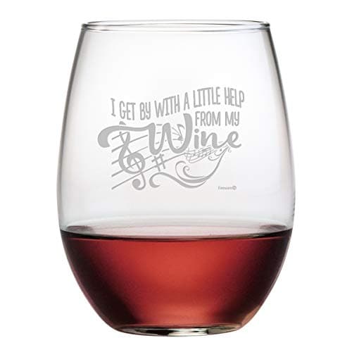 Fineware I Get By With A Little Help From My Wine - 15 oz Stemless Etched Wine Glass