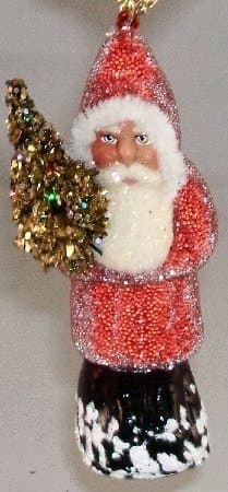 Red Beaded Ino Schaller Paper Mache Santa Ornament
