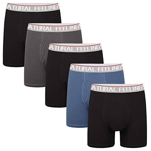 Mens Underwear Boxer Briefs Men Pack of 5 Soft Cotton Open Fly Underwear