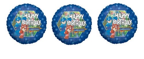 3 Megaman "Happy Birthday" 18 inch Mylar Balloons