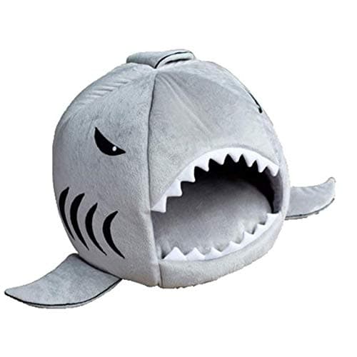 KOJIMA Cute Color Shark Round House Puppy Bed with Pet Bed Mat Small to Medium